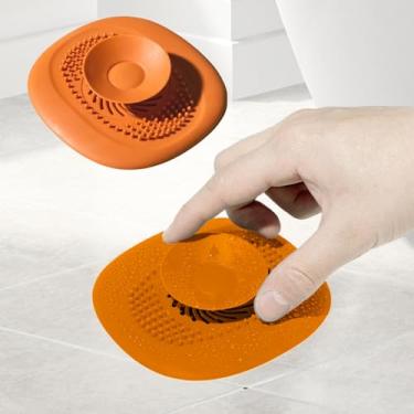 Imagem de Protetor de ralo de silicone, captador de cabelo, tampa de ralo dobrável para banheira de chuveiro, ralos, banheiro, cozinha e plugue de drenagem, laranja