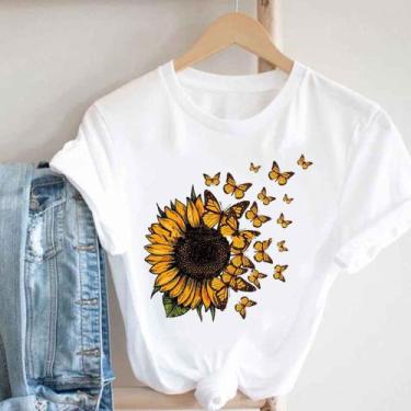 Imagem de Blusa T-shirt Camiseta Feminina Estampada -Girassol- Várias Estampas  