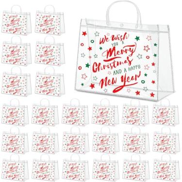 Imagem de Aliceset 24 sacos de presente transparentes de Natal com alças, sacos de embrulho transparentes extragrande, sacola de PVC reutilizável a granel para lembrancinhas de festa, compras, aniversário de