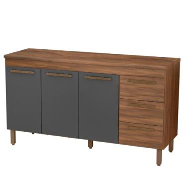 Imagem de Balcão de Cozinha Atenas com Tampo 3 Portas 3 Gavetas 158 cm Freijo/chumbo