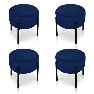 Imagem de Kit 4 Puffs Iron Suede Preto Azul Marinho