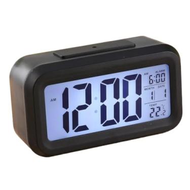 Imagem de Despertador, Relógio Digital Despertador Mesa Cabeceira Alarme Led Temperatura Data Calendário(Preto)