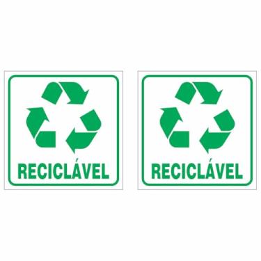 Imagem de Adesivo Coleta Seletiva Identificação de Lixeiras Kit 12x12cm - Plástico, Papel, Metal, Orgânico, Vidro, Borracha, Reciclável (Reciclável - Branco)