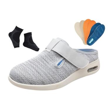 Imagem de Chinelos Masculinos Confortáveis ​​​​Diabéticos, Calçado Leve E Ajustável ​​para Caminhada Confortável ​​e Idosos Para Diabéticos, Calçado Caminhada Grandes Antiderrapantes Inchados(Light gray,45 EU)