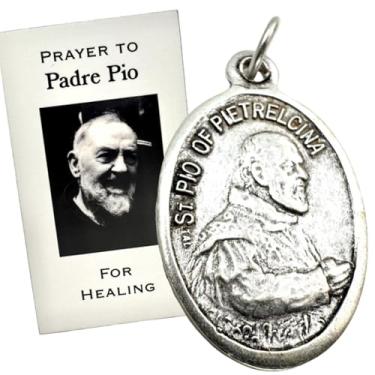 Imagem de Westmon Works Conjunto de medalhas de São Pio Medalhão de Metal Italiano com Cartão Santo de Oração para Cura Feito nos EUA