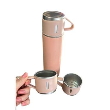 Imagem de Garrafa Térmica Parede Dupla 3 Copo Aço Inox Squeeze 500ml Bege - Univ