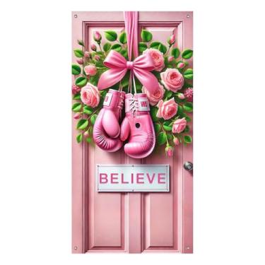 Imagem de BlissYard Luvas de boxe rosa, capa para porta, 89 x 189 cm, banners de porta de varanda, design inspirador para decoração de interiores