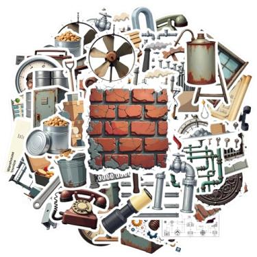 Imagem de 70 peças de adesivos mecânicos de construção industrial faça-você-mesmo adesivos de brinquedo vintage de PVC para laptop, bagagem, álbum de recortes, diário, adesivo, telefone, laptop, scrapbook