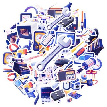 Imagem de 35 peças de ferramentas de tecnologia eletrônica, adesivos de papelaria, minimalistas, para celular, guitarra, notebook, mala de viagem, geladeira, telefone, bagagem, laptop, guitarra, carro, adesivos