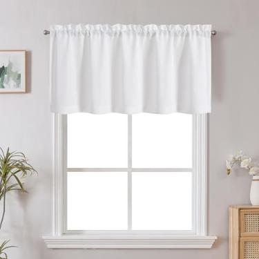 Imagem de Chyhomenyc Sanefa branca para janelas, filtro de luz de linho sintético texturizado semitransparente pequena saia curta para banheiro lavanderia, 152 cm L x 56 cm, 1 peça