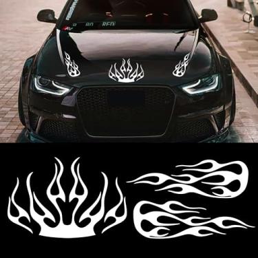 Imagem de TOMALL Kit de decalque de vinil listrado de chamas de 3 peças para carrinhos de golfe, carros, veículos, corrida, esportes, fogo, gráficos, universais, adesivos à prova d'água para caminhões