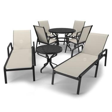 Imagem de Kit Espreguiçadeira Cadeira Mesa Alumínio Preto Tela Bege