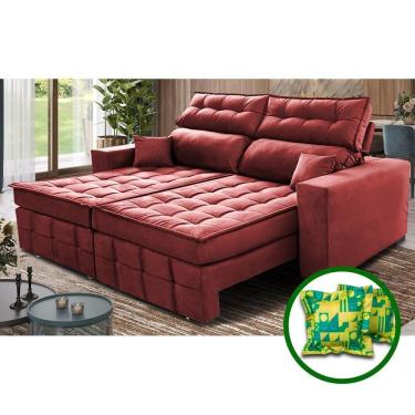 Imagem de Sofá Retrátil E Reclinável 2,20m Molas Ensacadas E Costura Tripla Cama Inbox Japão Velusoft Vermelho