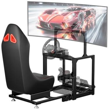 Imagem de Aluminum Racing Simulator Cockpit with TV Mount, Foldable racing sim cockpit for Logitech/Thrustmaster/MOZA/FANATEC (Wheel & pedals & shifter not included)