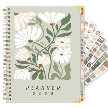 Imagem de GuassLee Agenda 2026, agenda semanal e mensal de janeiro de 2026 a dezembro de 2026, agenda de margaridas estéticas de 21,3 x 15,5 cm com bolso traseiro, adesivos, abas revestidas para material de