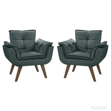 Imagem de Kit 02 Poltronas Decorativas Opala Suede Cinza - Dora Bela