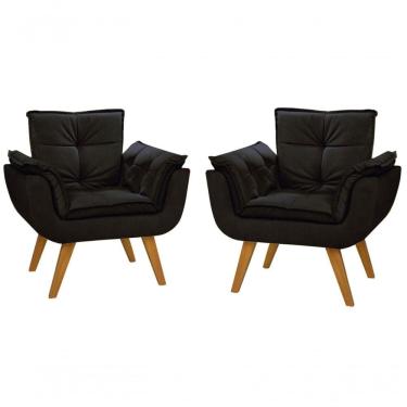 Imagem de Kit 02 Poltronas Decorativas Opala Suede Preto