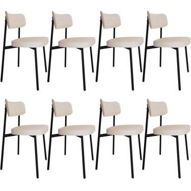 Imagem de Kit 08 Cadeiras Estofada Para Sala De Jantar Astrid Preto C01 Linho Palha - Lyam Decor