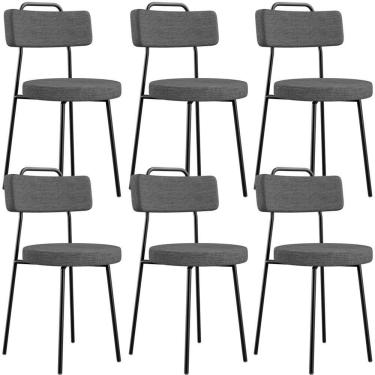 Imagem de Kit 06 Cadeiras Decorativas Estofada Sala De Jantar Barcelona L02 Linho Cinza Escuro - Lyam Decor