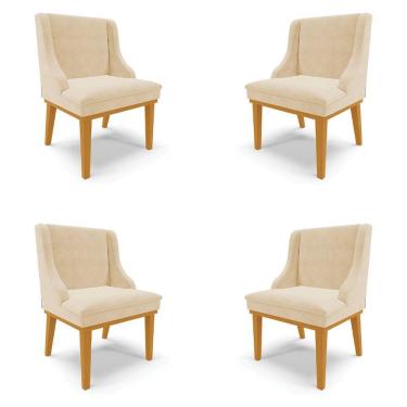 Imagem de Kit 4 Cadeiras Decorativas Sala De Jantar Base Fixa De Madeira Firenze Suede Bege/castanho G19