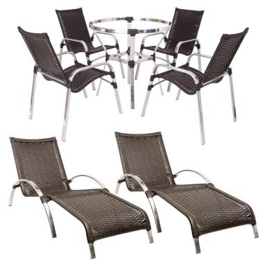 Imagem de Jogo De Cadeira Alumínio E Espreguiçadeiras Com Mesa Trama Original Tabaco