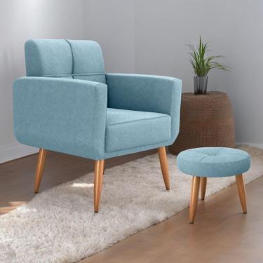 Imagem de Jogo Poltrona E Puff Para Sala Oliver Boucle Azul