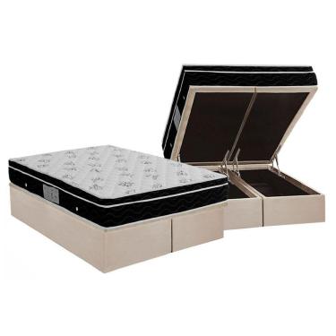 Imagem de Cama Box Baú Queen: Colchão Molas Ortobom Nanolastic Physical + Base Crc Suede Clean(158X198)