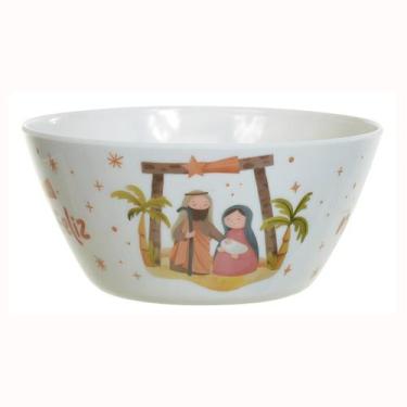 Imagem de Cumbuca Bowl Tigela Natalina Sagrada Família Melamina 750ml Bege Pote 
