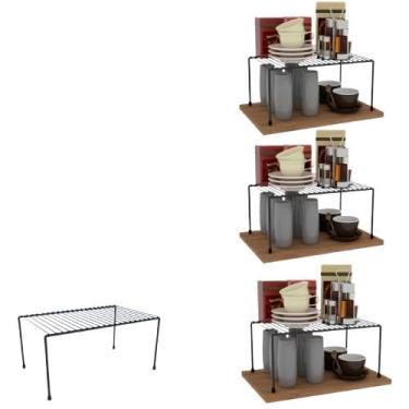 Imagem de Kit 3 Organizador de Armário para Cozinha 32 cm – Prateleira Dispensa em Aço Inoxidável, Suporte Médio de Armazenamento Branco