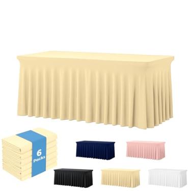 Imagem de Deep Dream Pacote com 6 toalhas de mesa de elastano marfim para mesas retangulares de 2,3 m, sem vincos, toalha de mesa elástica para festas, banquetes, casamentos e eventos