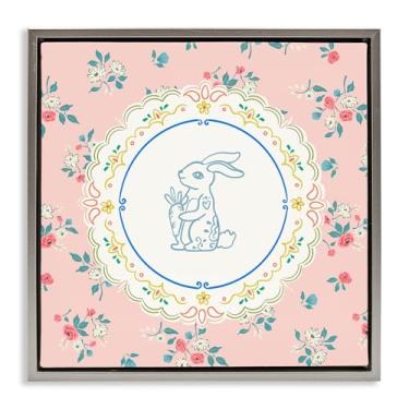 Imagem de Stupell Industries Arte de parede em tela flutuante com moldura marrom coelhinho da primavera, design de Angela Steahling, 63 x 63 cm