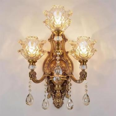 Imagem de Luminária de parede de cristal de luxo europeia, moderna, com LED, para decoração de sala de estar, quarto, escritório, quarto modelo, hotel, casa de campo, corredor (YJ 3 lâmpadas, 1 unidad