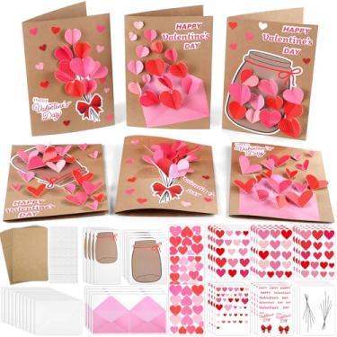 Imagem de 24 Sets Valentine's Day DIY Card Making Kit 3D Heart Candy Jar Greeting Cards with Envelope Stickers Valentines DIY Card Crafts for Kids Boys Girls Classroom Gifts Exchange Valentine Party Favors