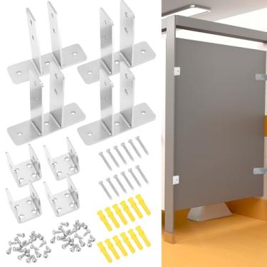 Imagem de Blulu Conjunto de 8 peças de suporte de painel de divisória de vaso sanitário suportes de tela de mictório de 2 orelhas e suportes em forma de U para painéis de 2,5 cm com fixadores, ferragens de
