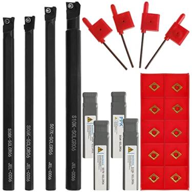 Imagem de 14 ferramentas de torno de metal, mini ferramentas de corte de torno de metal, barra de perfuração de metal S06k/S07k/S08k/S10k-SCLCR06, 4 tamanhos de hastes (6/7/8/10 mm) com 10 inserções de