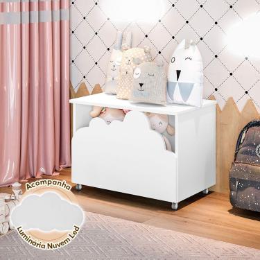 Imagem de Baú De Brinquedos Alegria Branca Luminária Led Branco