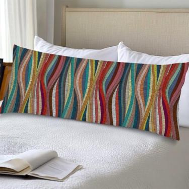 Imagem de Capa de travesseiro de corpo Boho 51 x 137 cm longa fronha retangular com fecho de envelope, capas de almofadas lombares boêmias rústicas marrom capa de almofada decorativa de casa de fazenda para