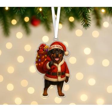 Imagem de Enfeite de acrílico de Natal para cães Rottweiler - Rottweiler fofo com saco de presente e luzes - Decoração de árvore de Natal Ho Ho Hooo - Enfeite de presente para amantes de cães de Natal