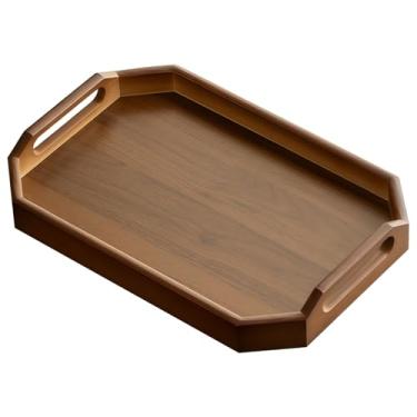 Imagem de Bandeja octogonal de bambu de 38,5 x 26,5 x 6 cm com alças de transporte, tábua rústica de chá, lanche e frutas para uso diário ou ideias de presentes