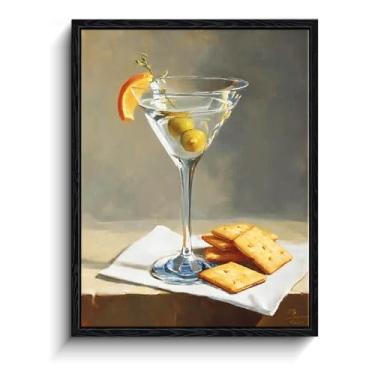 Imagem de Arte de parede Martini Cocktail & Cookies, martini azeitona, decoração de parede moderna natureza morta, impressão em tela emoldurada laminada, pôster de coquetel, para presente de bar de cozinha