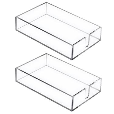Imagem de Dispensador de lenços faciais de 2 peças, caixa de suporte retangular de acrílico transparente, organizador de bandeja para penteadeira, cômoda, escritório, banheiro, mesa de cabeceira, 8,7 x 5 x 6 cm