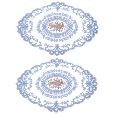 Imagem de Jogo americano retrô de renda 30,5 x 40,6 cm, oval, bordado, tapetes de mesa de crochê francês, porta-copos para casa, casamento, azul