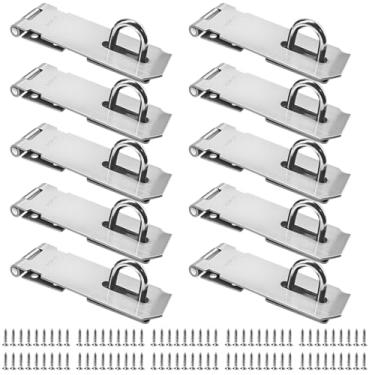 Imagem de Conjunto de 10 4 travas de ferrolho de aço inoxidável para serviço pesado, completo com 36 parafusos de montagem para portas, portões, armários, travas de trava resistentes ao clima