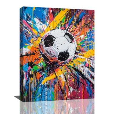 Imagem de Banksy Soccer Wall Art Graffiti Soccer Wall Decor Colorido Futebol Tela Esportes Jogos Pinturas Arte Moderna Decorações de Casa para Quarto de Meninos Adolescentes Crianças Sala de Jogos Emoldurada