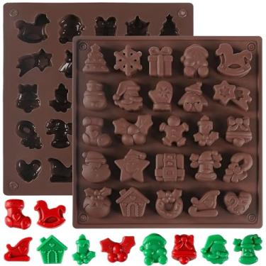 Imagem de Moldes de silicone de chocolate de Natal, 2 peças de enfeites de doces de Natal para árvore de Natal pão de gengibre homem Papai Noel topo de bolo de goma