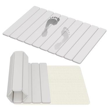 Imagem de Tapetes de banho de pedra dobráveis, tapete de banho de terra diatomácea de secagem rápida, tapetes de chuveiro de pedra super absorventes antiderrapantes para banheiro e balcão de cozinha, fácil de