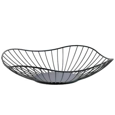 Imagem de Tigela de ferro em forma de folha cesta de frutas de arame preto, decoração elegante revestida de preto, mesa de centro ideal para sala de estar, balcão de cozinha, fruteira de metal de longa duração