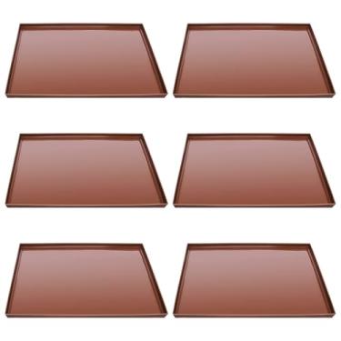 Imagem de Tapetes desidratadores antiaderentes, 6 peças de silicone, serve para bandejas de metal de 30 cm x 33 cm, para secagem de alimentos, pode ser usada no forno, marrom, não Bpa, para couro de frutas