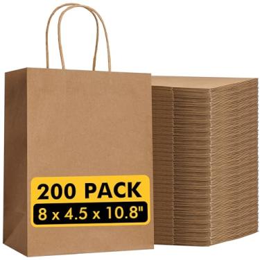 Imagem de RACETOP Sacos de papel marrom com alças a granel 200 peças 20 x 10,5 x 27 cm sacos de presente a granel, sacos de papel Kraft marrom para varejo, festa, compras, Natal, lembrancinhas