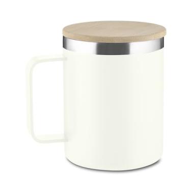 Imagem de Caneca Térmica Branca 400ml com Tampa de Bambu